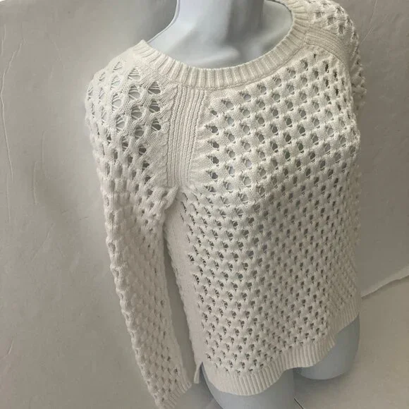 Talbot's White Long Sleeve Open Weave Pullover Sweater P - Picture 5 of 13
